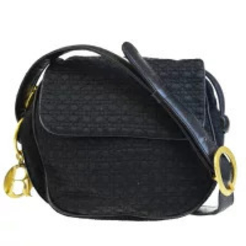 Christian Dior Lady Cannage Crossbody Shoulder Bag Black Leather